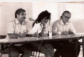 Jacques Blin aux côtés de Dominique Vilar et de Jack Ralite, à Sète, manifestation à l’initiative de de l’association Mille Sète Cent 89, Sète, 1989